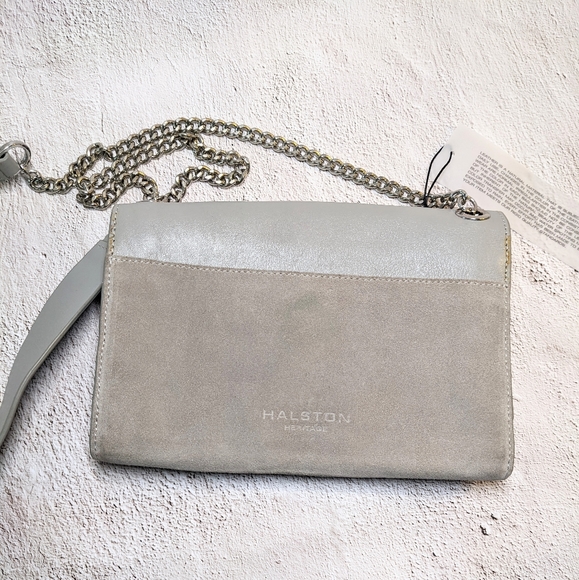 NWT HALSTON HERITAGE Gray Leather Suede Flap Crossbody - Picture 10 of 14